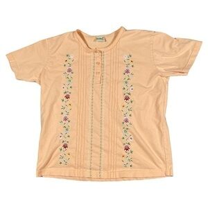 Boca Bay Floral Embroidered Cotton Short Sleeve‎ Top Cottagecore Size Medium